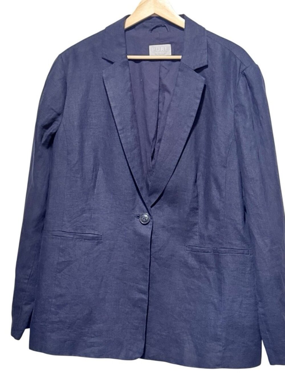 NWOT Pure Collection 100% Linen Size 18 Navy Blue Womens Blazer Jacket